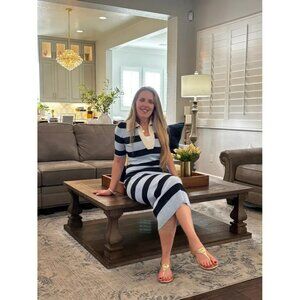 A.L.C. Darcy Blue Striped Ribbed-Knit Collared  Midi Dress  Size XS